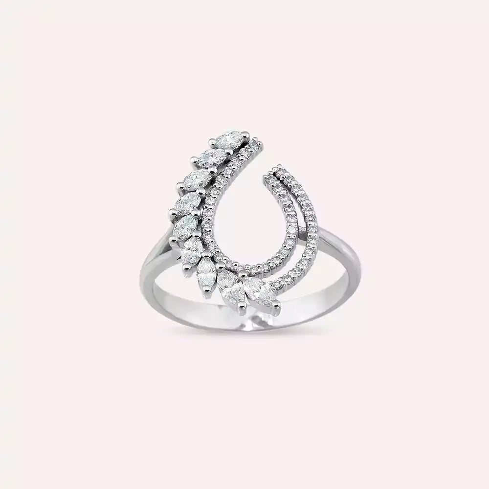 0.52 CT Markiz Kesim Pırlanta Taşlı Beyaz Altın Yüzük