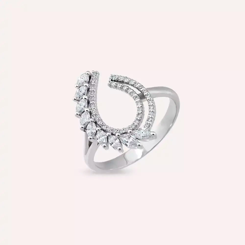 0.52 CT Markiz Kesim Pırlanta Taşlı Beyaz Altın Yüzük