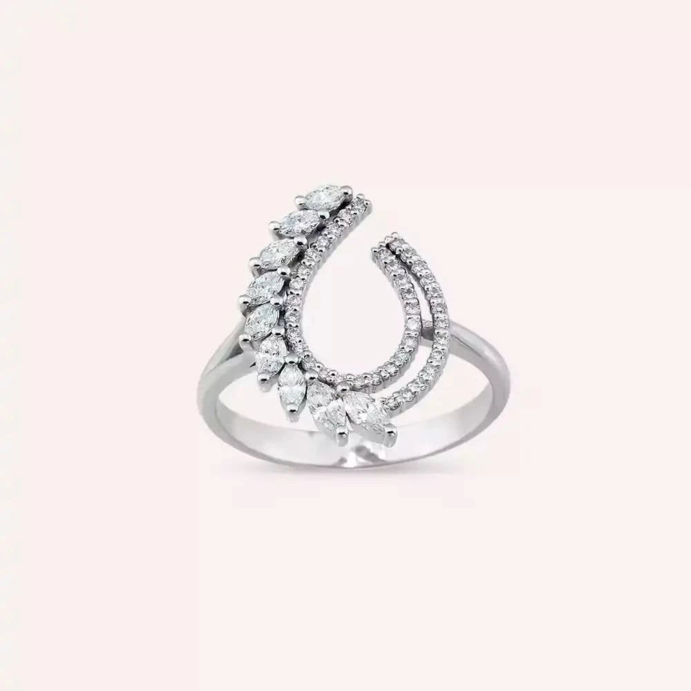 0.52 CT Markiz Kesim Pırlanta Taşlı Beyaz Altın Yüzük