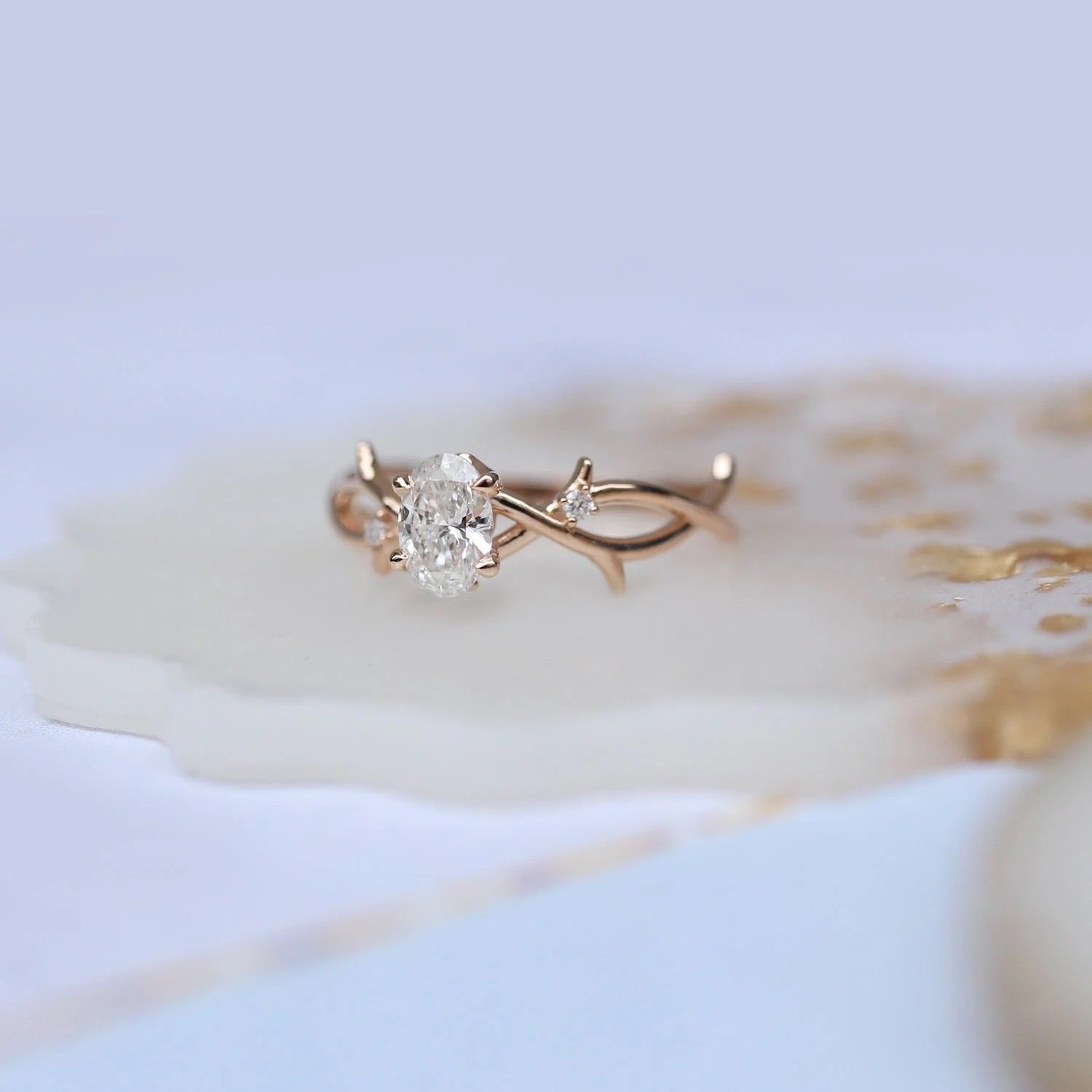 0.52 CT Özel Tasarım Pırlanta Dal Tektaş Yüzük