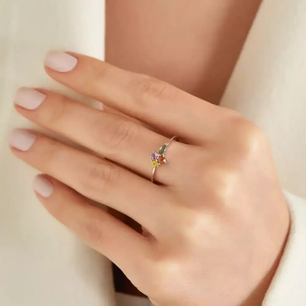 Zaria 0.53 CT Multicolor Safir Taşlı Beyaz Altın Yüzük