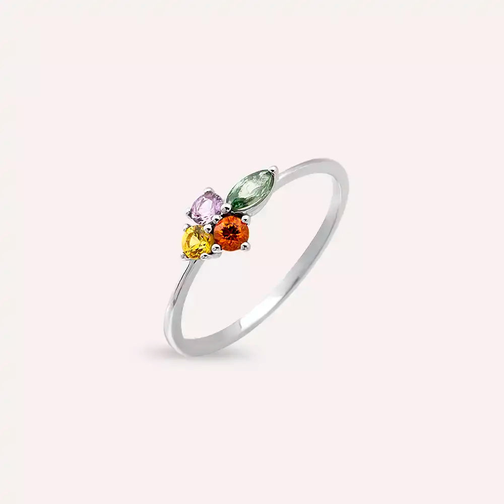 Zaria 0.53 CT Multicolor Safir Taşlı Beyaz Altın Yüzük
