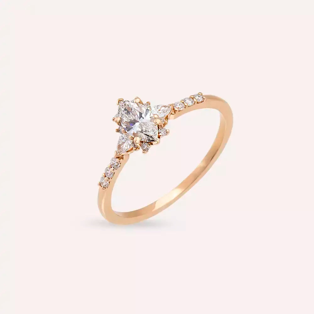 Unica 0.54 CT Markiz ve Damla Kesim Pırlanta Taşlı Rose Altın Yüzük