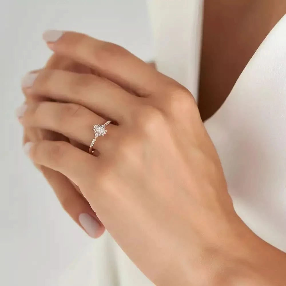 0.54 CT Markiz ve Damla Kesim Pırlanta Taşlı Rose Altın Yüzük