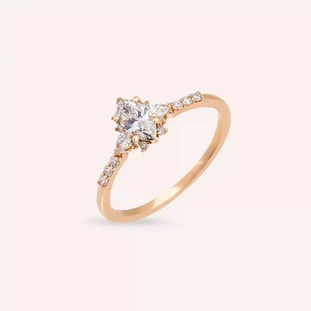 0.54 CT Markiz ve Damla Kesim Pırlanta Taşlı Rose Altın Yüzük