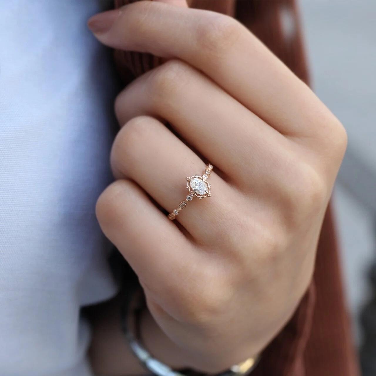 0.55 CT F SI2 GIA Sertifikalı Vintage Tasarım Aria Pırlanta Yüzük