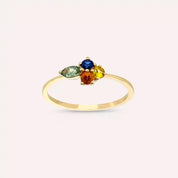 Zaria 0.55 CT Multicolor Safir Taşlı Sarı Altın Yüzük