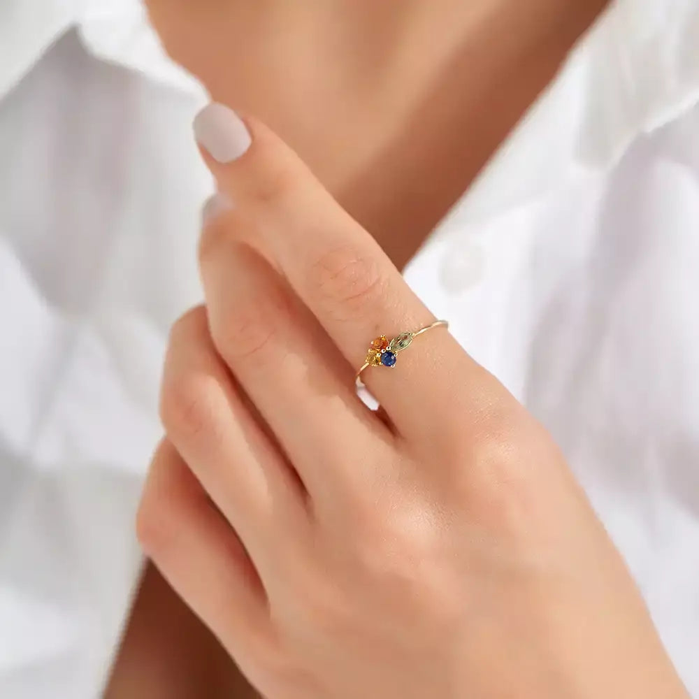 0.55 CT Multicolor Safir Taşlı Sarı Altın Yüzük