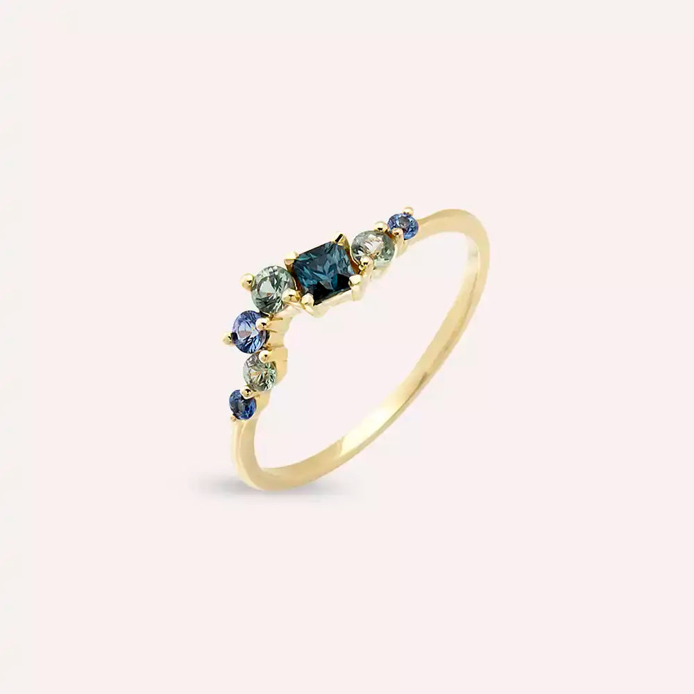 Violet 0.55 CT Multicolor Safir Taşlı Sarı Altın Yüzük