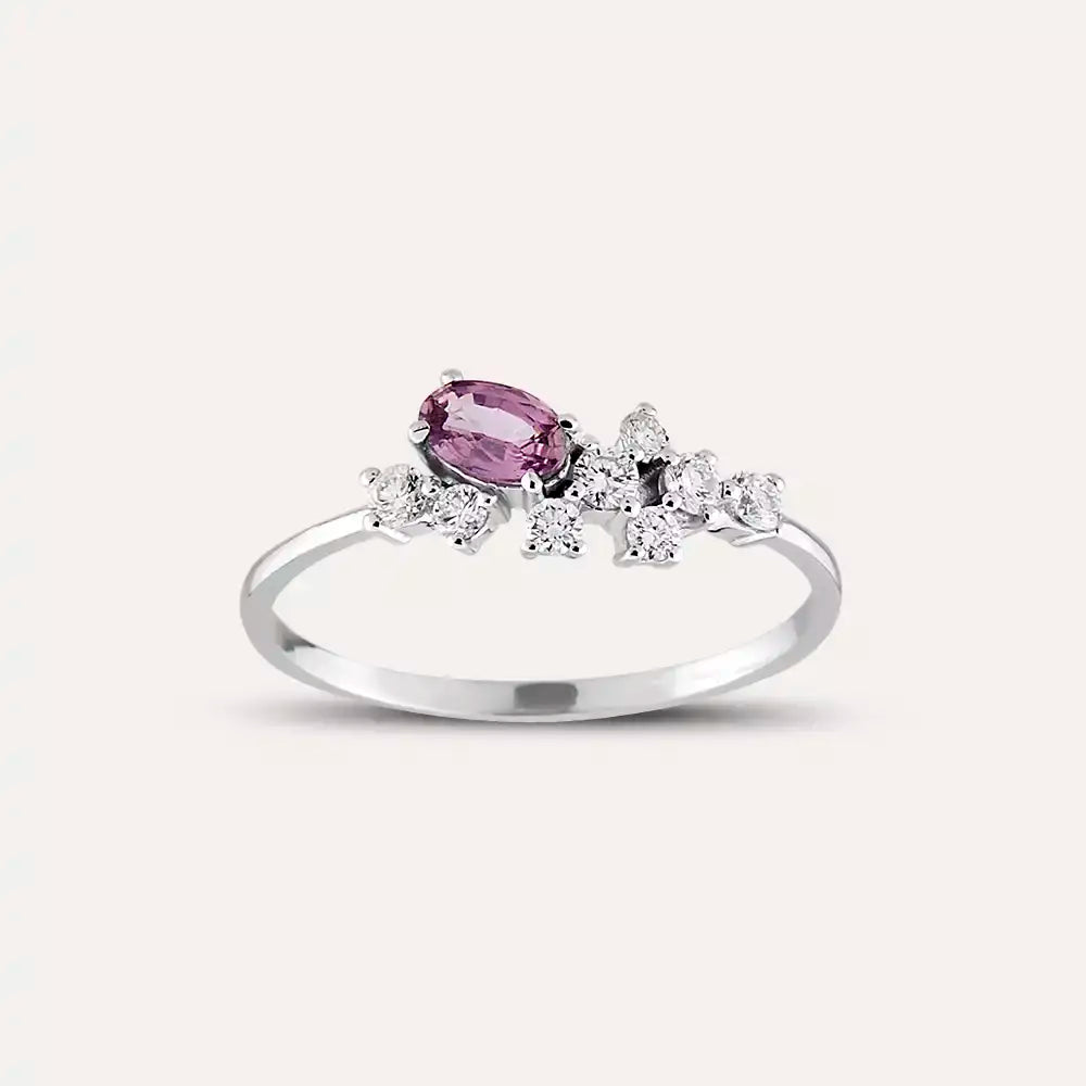 0.55 CT Purple Safir ve Pırlanta Taşlı Beyaz Altın Yüzük