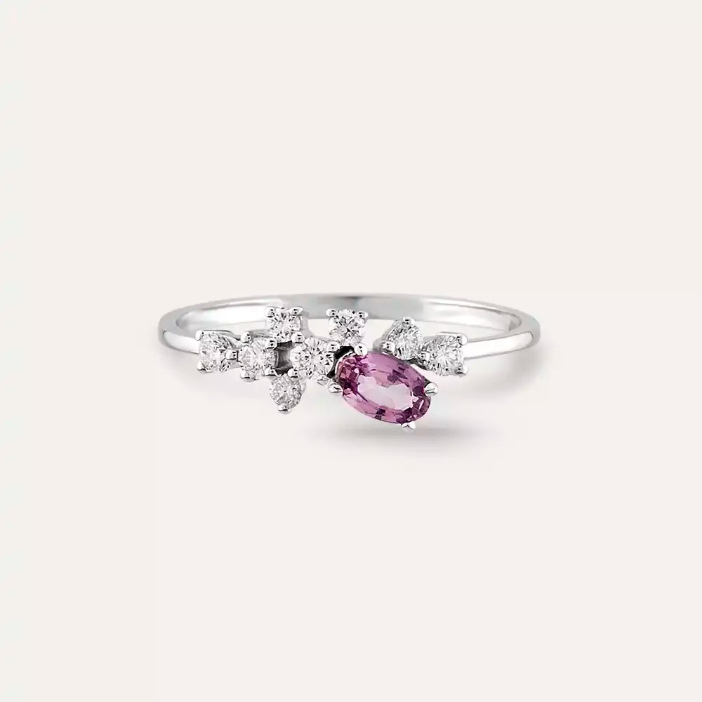 0.55 CT Purple Safir ve Pırlanta Taşlı Beyaz Altın Yüzük