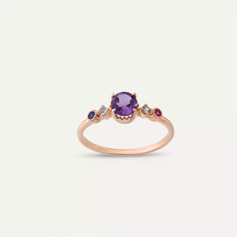 0.56 CT Ametist, Aquamarin, Safir ve Yakut Taşlı Yüzük