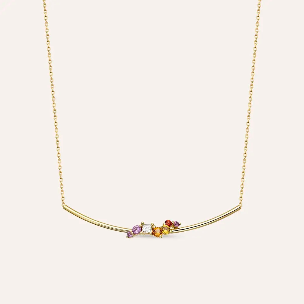 Violet 0.56 CT Pırlanta ve Multicolor Safir Taşlı Sarı Altın Kolye