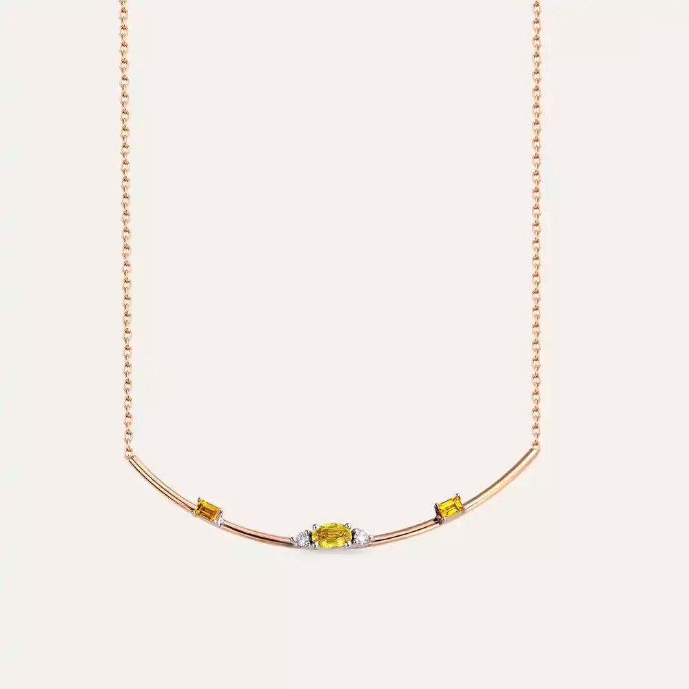 0.56 CT Yellow Safir ve Pırlanta Taşlı Rose Altın Kolye