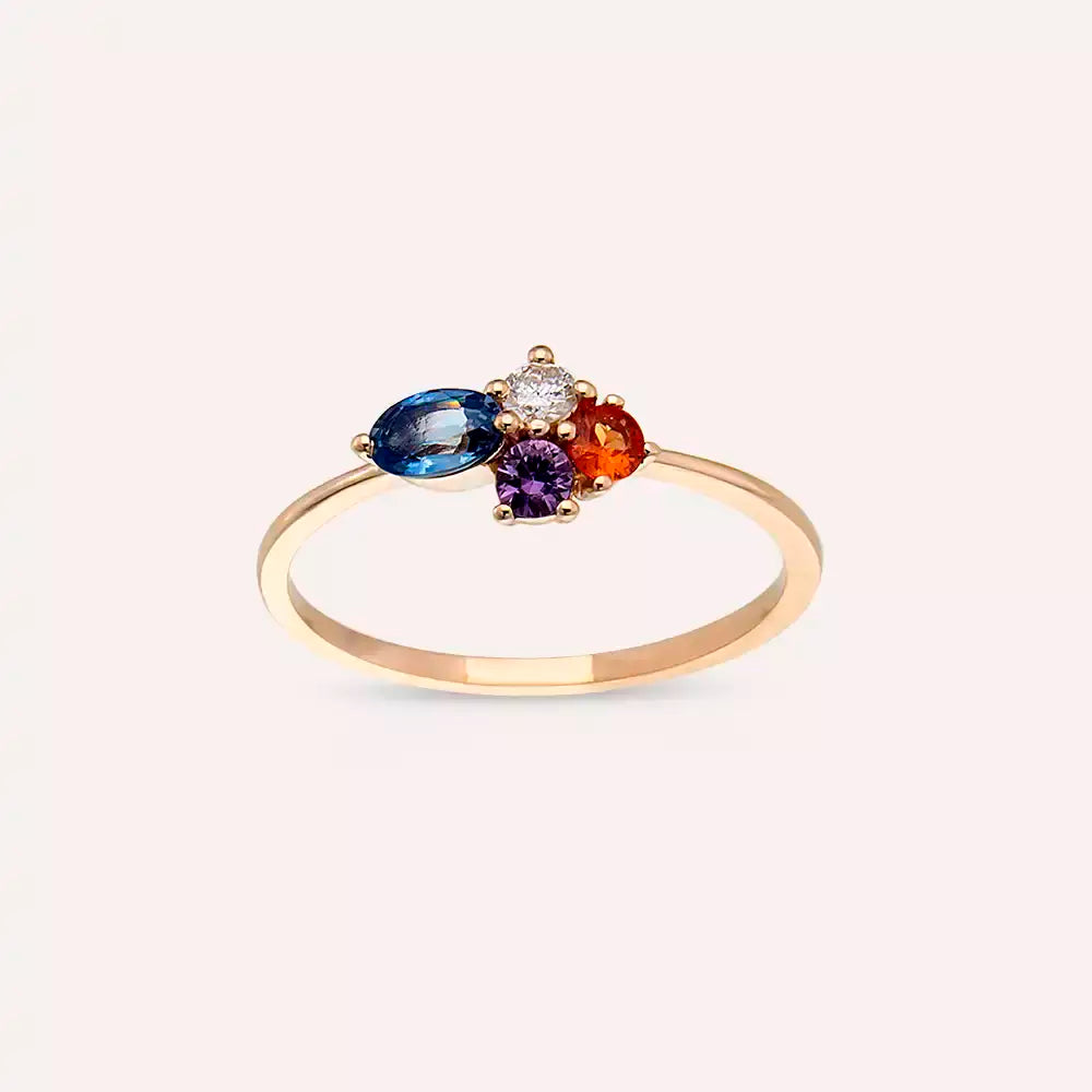 Zaria 0.57 CT Multicolor Safir ve Pırlanta Taşlı Rose Altın Yüzük