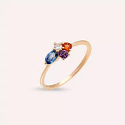 Zaria 0.57 CT Multicolor Safir ve Pırlanta Taşlı Rose Altın Yüzük