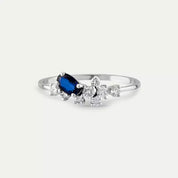 0.58 CT Oval Kesim Safir ve Pırlanta Taşlı Beyaz Altın Yüzük