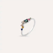 0.60 CT Multicolor Safir ve Brown Pırlanta Taşlı Beyaz Altın Yüzük