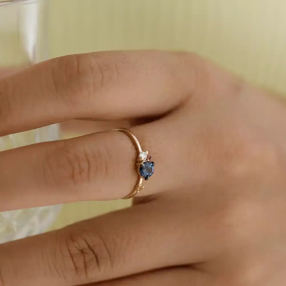Douce 0.60 CT Multicolor Safir ve Pırlanta Taşlı Sarı Altın Yüzük