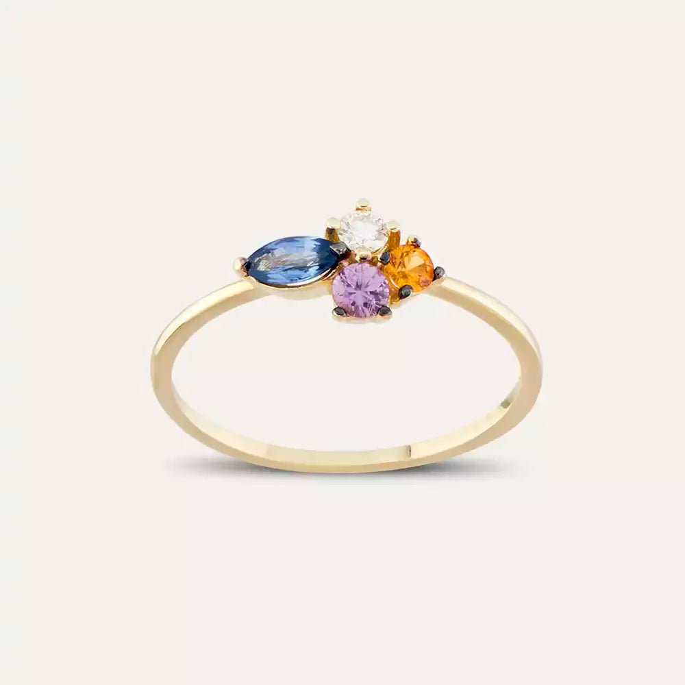 Zaria 0.60 CT Multicolor Safir ve Pırlanta Taşlı Sarı Altın Yüzük