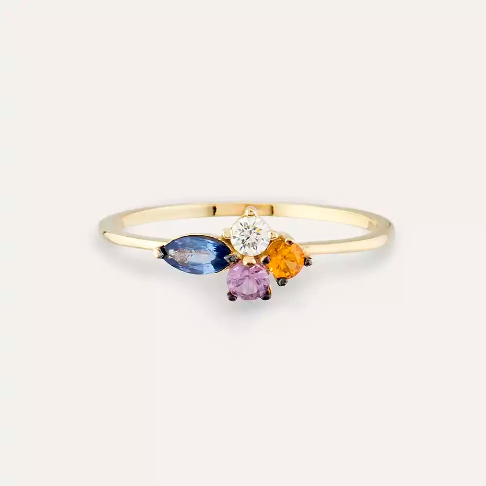 Zaria 0.60 CT Multicolor Safir ve Pırlanta Taşlı Sarı Altın Yüzük