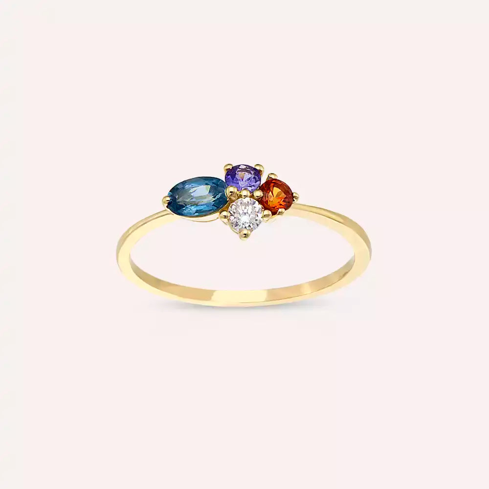 0.62 CT Multicolor Safir ve Pırlanta Taşlı Sarı Altın Yüzük