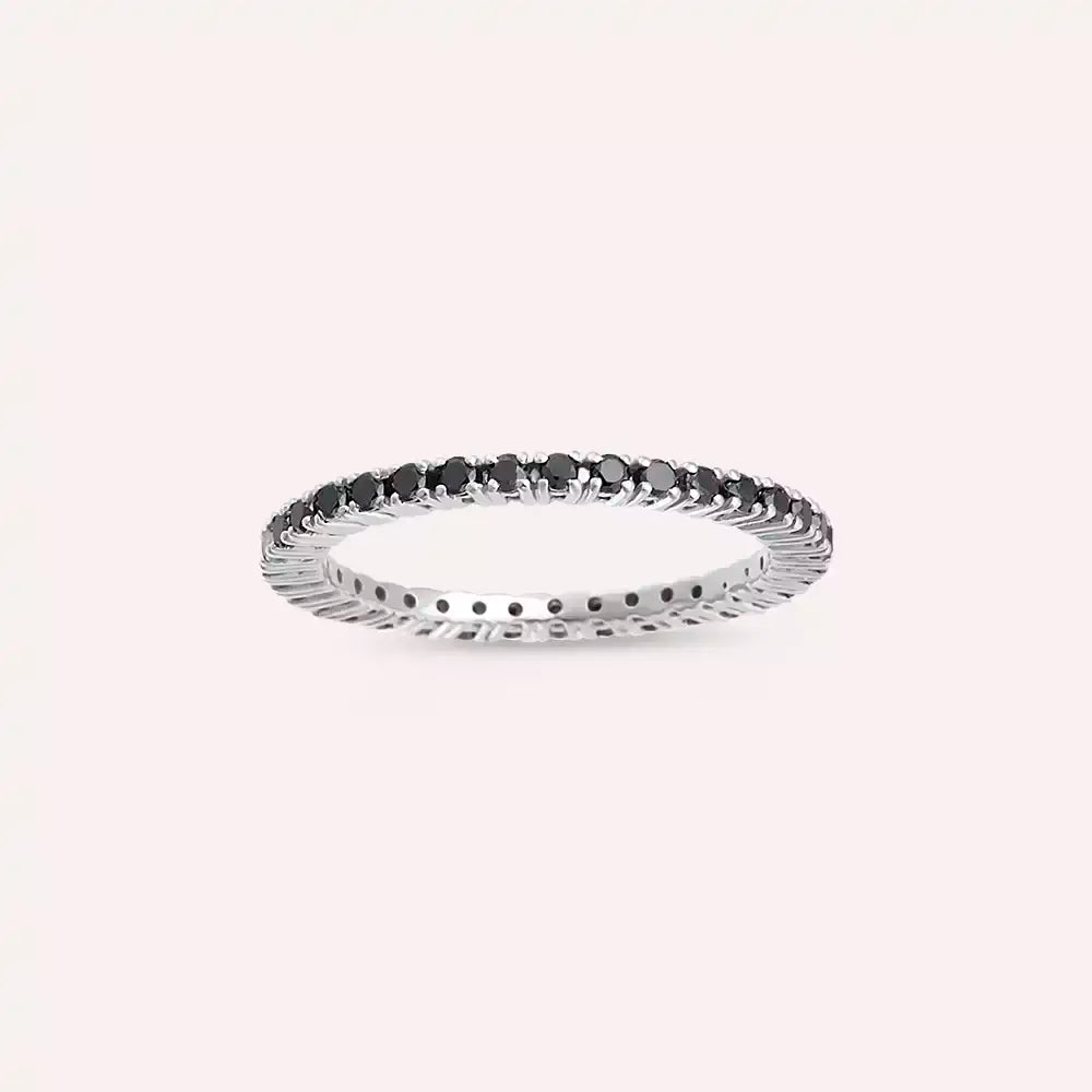 0.63 CT Siyah Pırlanta Taşlı Beyaz Altın Tamtur Yüzük