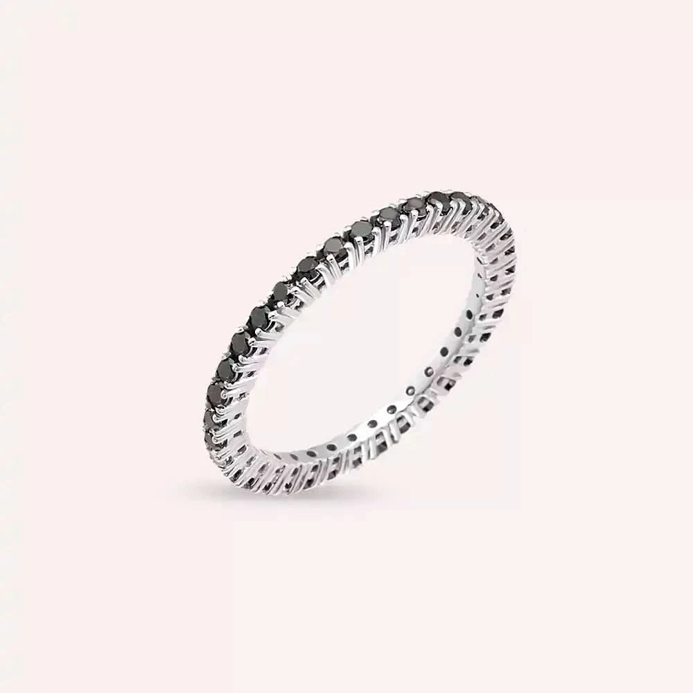 0.63 CT Siyah Pırlanta Taşlı Beyaz Altın Tamtur Yüzük