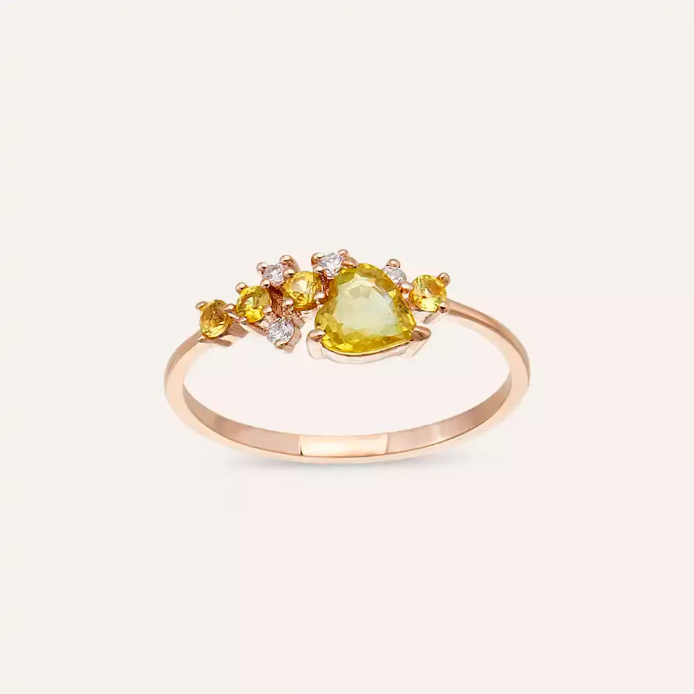 0.63 CT Yellow Safir ve Pırlanta Taşlı Rose Altın Yüzük