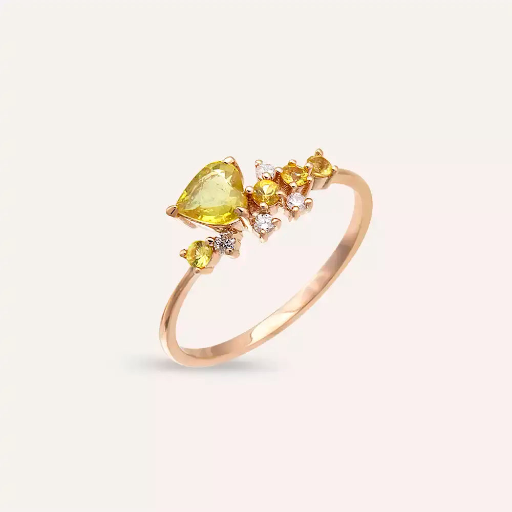 0.63 CT Yellow Safir ve Pırlanta Taşlı Rose Altın Yüzük