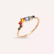 Violet 0.64 CT Brown Pırlanta ve Multicolor Safir Taşlı Rose Altın Yüzük