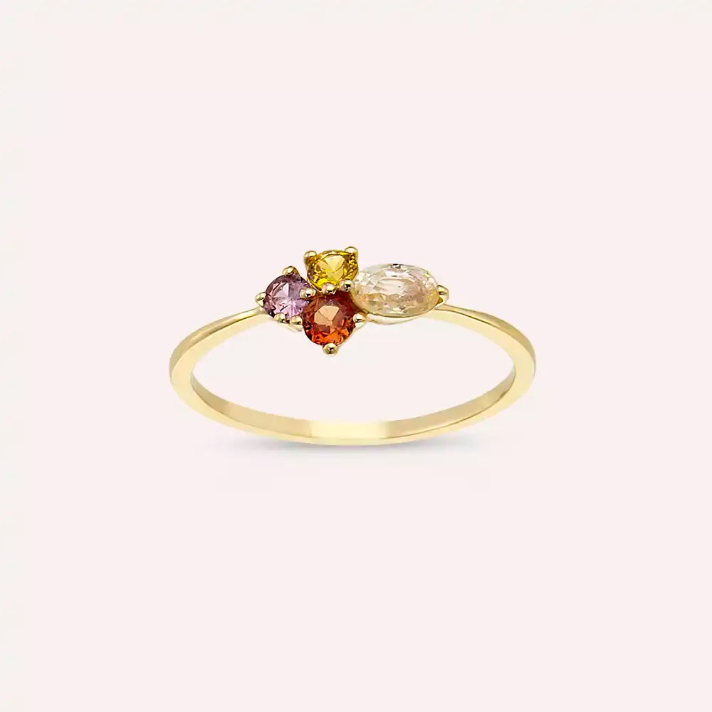 Zaria 0.64 CT Multicolor Safir Taşlı Sarı Altın Yüzük