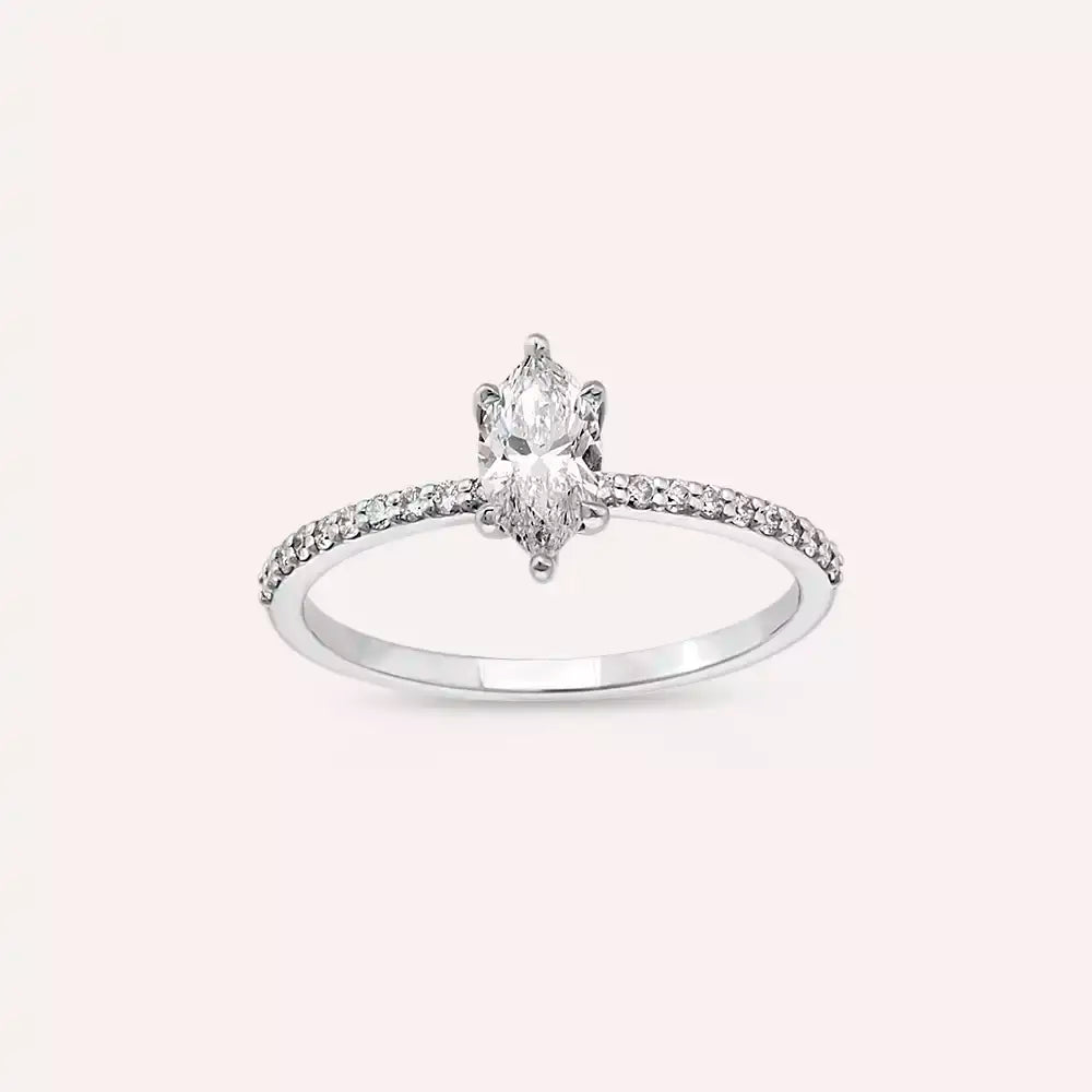 Celen 0.65 CT Markiz Kesim Pırlanta Taşlı Beyaz Altın Yüzük