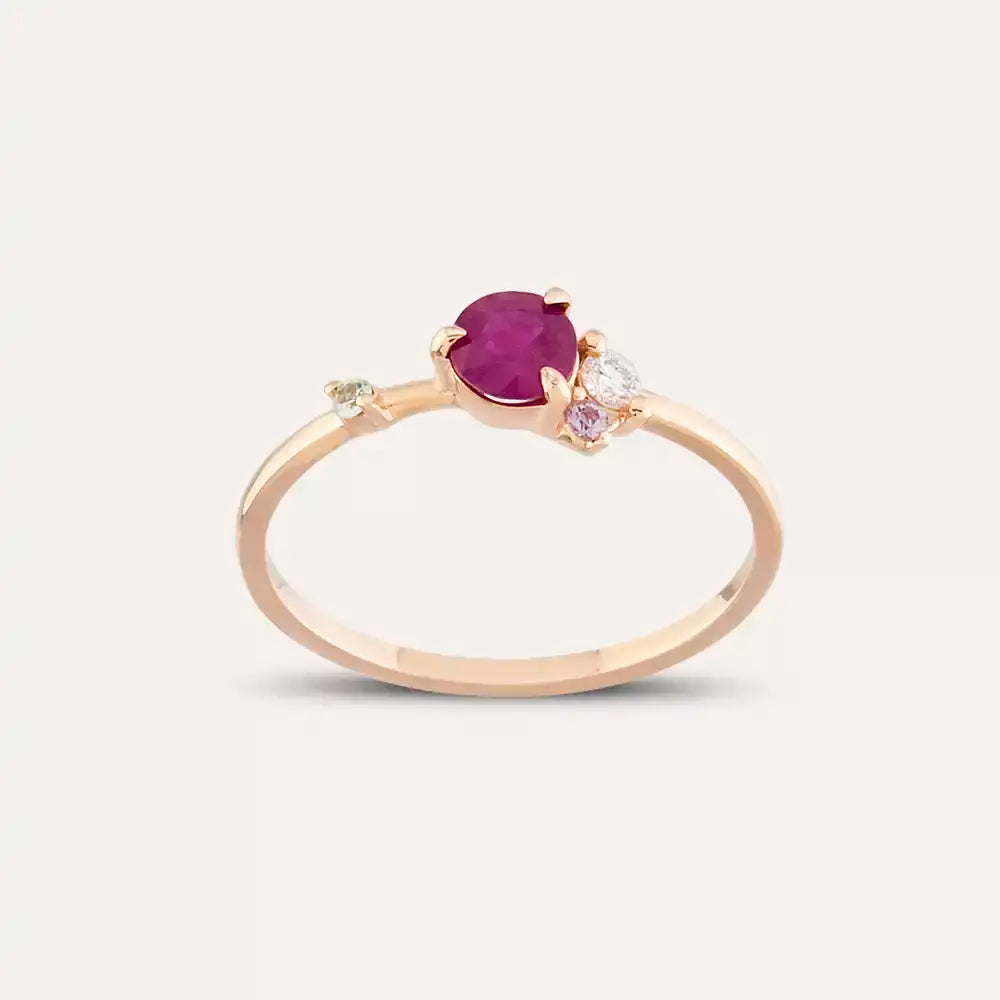 0.66 CT Multicolor Safir ve Pırlanta Taşlı Rose Altın Yüzük
