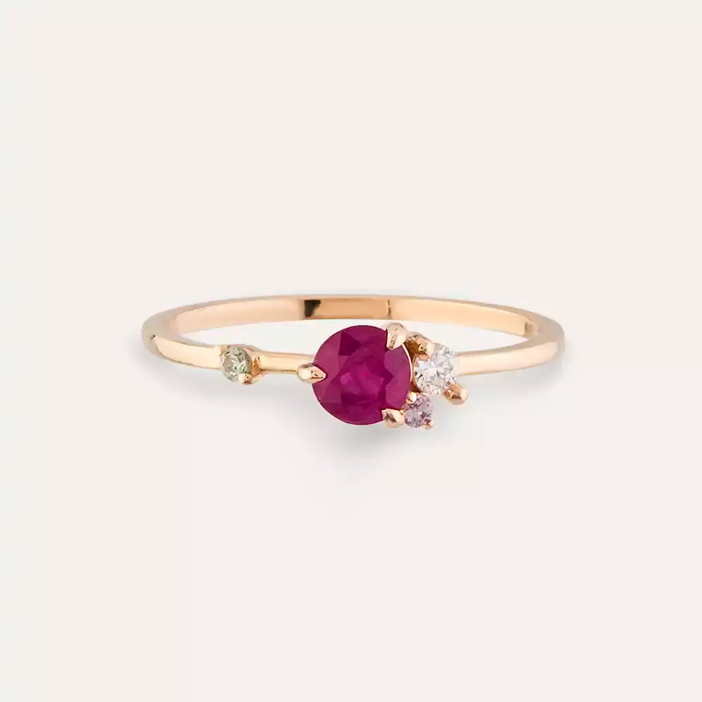 0.66 CT Multicolor Safir ve Pırlanta Taşlı Rose Altın Yüzük