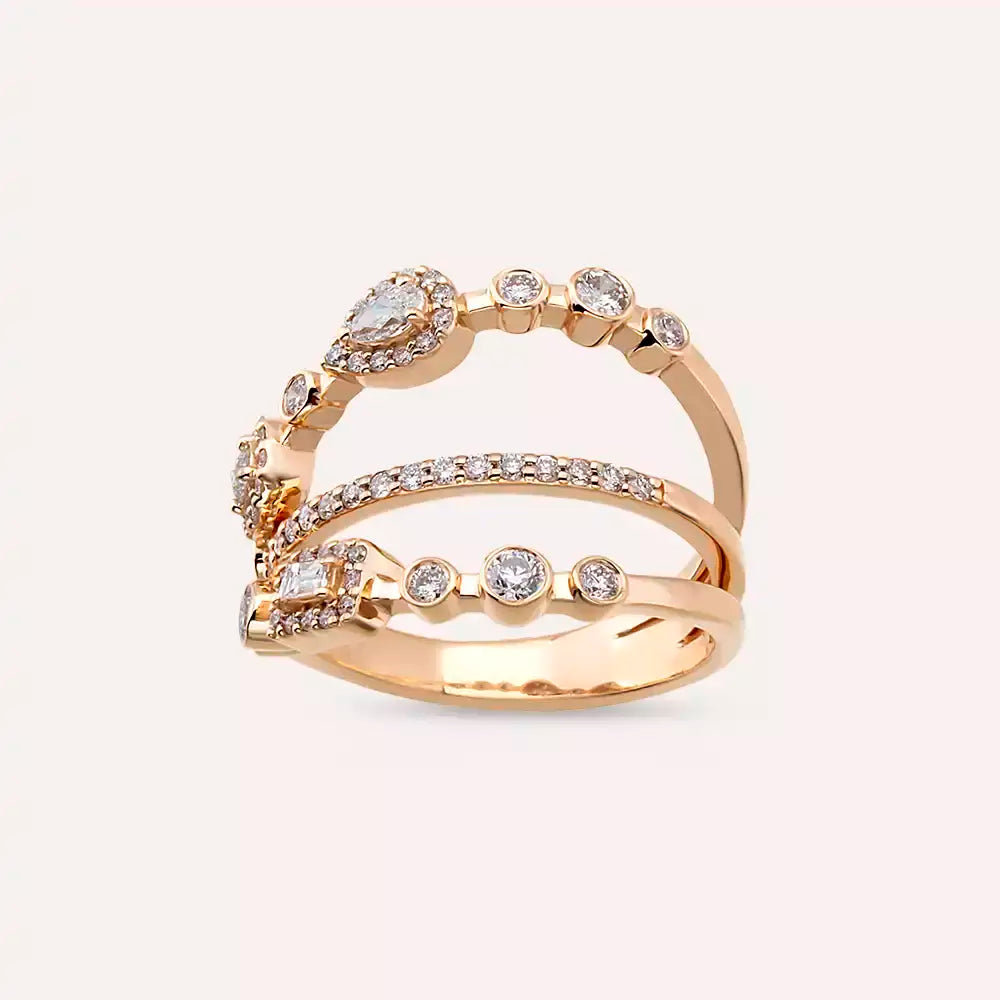 Canto 0.67 CT Damla ve Baget Kesim Pırlanta Taşlı Rose Altın Yüzük