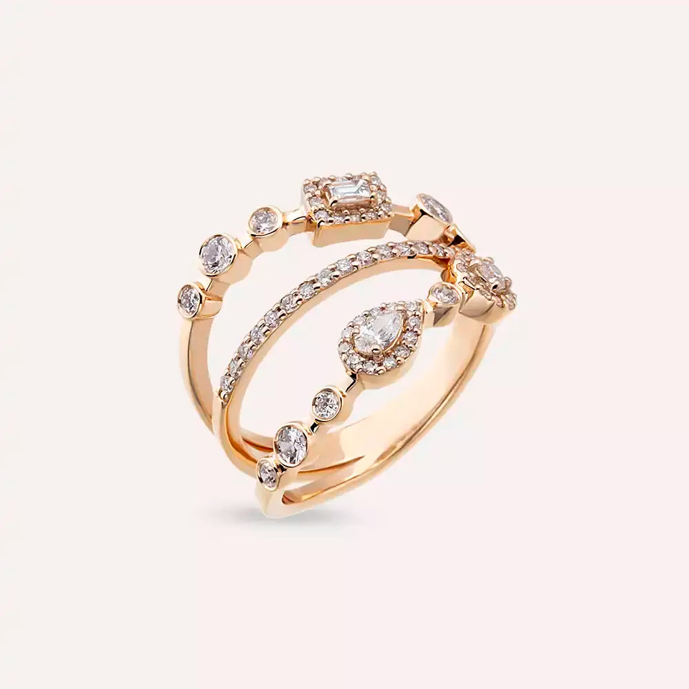 Canto 0.67 CT Damla ve Baget Kesim Pırlanta Taşlı Rose Altın Yüzük