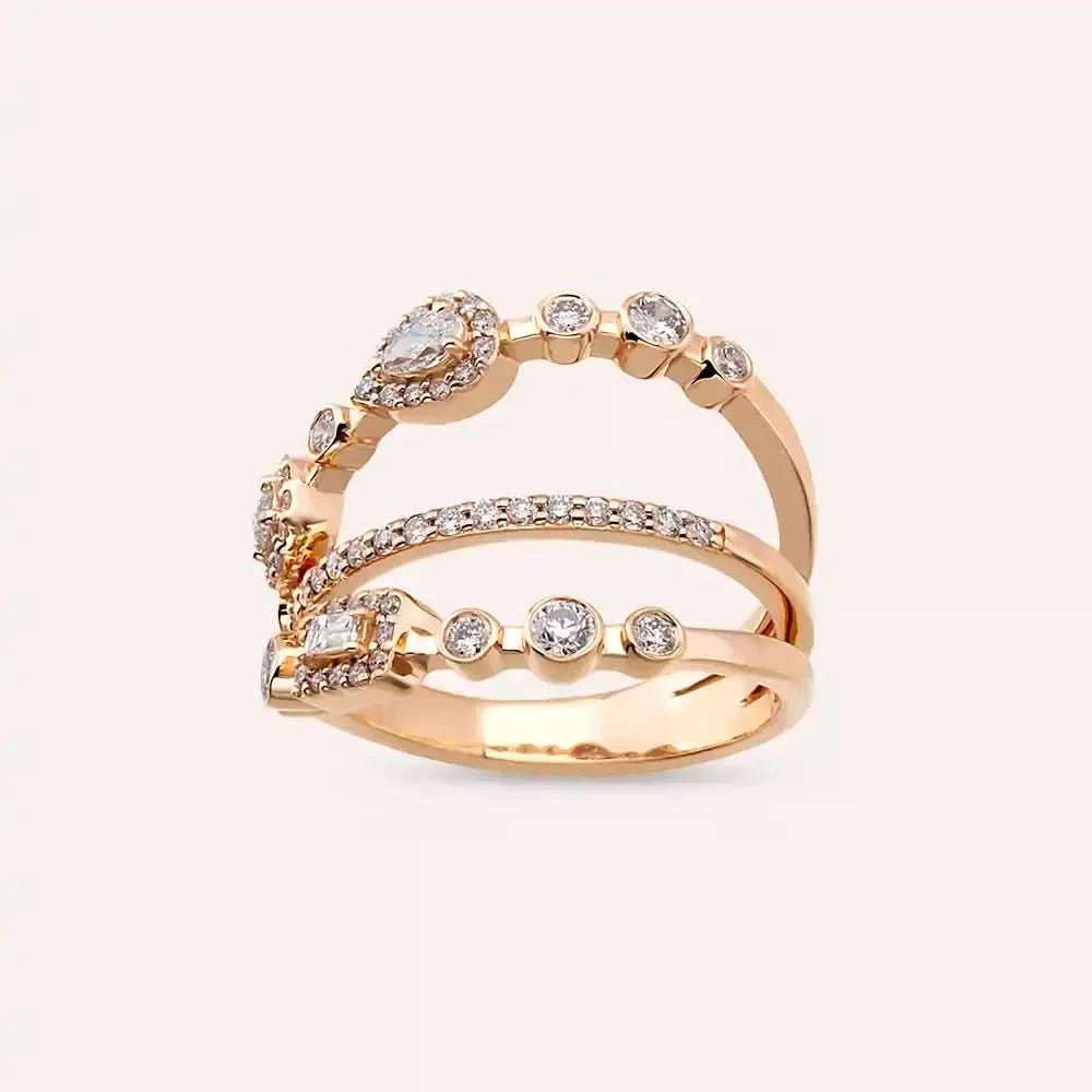 0.67 CT Damla ve Baget Kesim Pırlanta Taşlı Rose Altın Yüzük