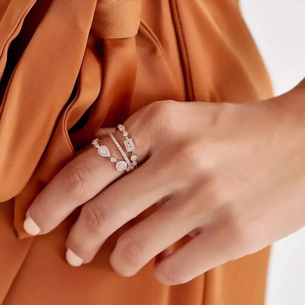 0.67 CT Damla ve Baget Kesim Pırlanta Taşlı Rose Altın Yüzük