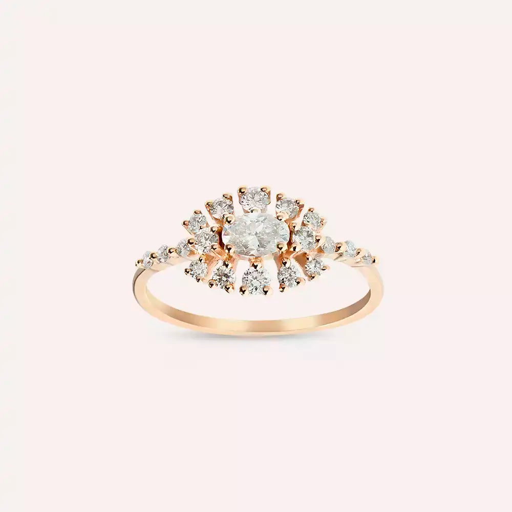 Pollen 0.68 CT Oval Kesim Pırlanta Taşlı Rose Altın Yüzük