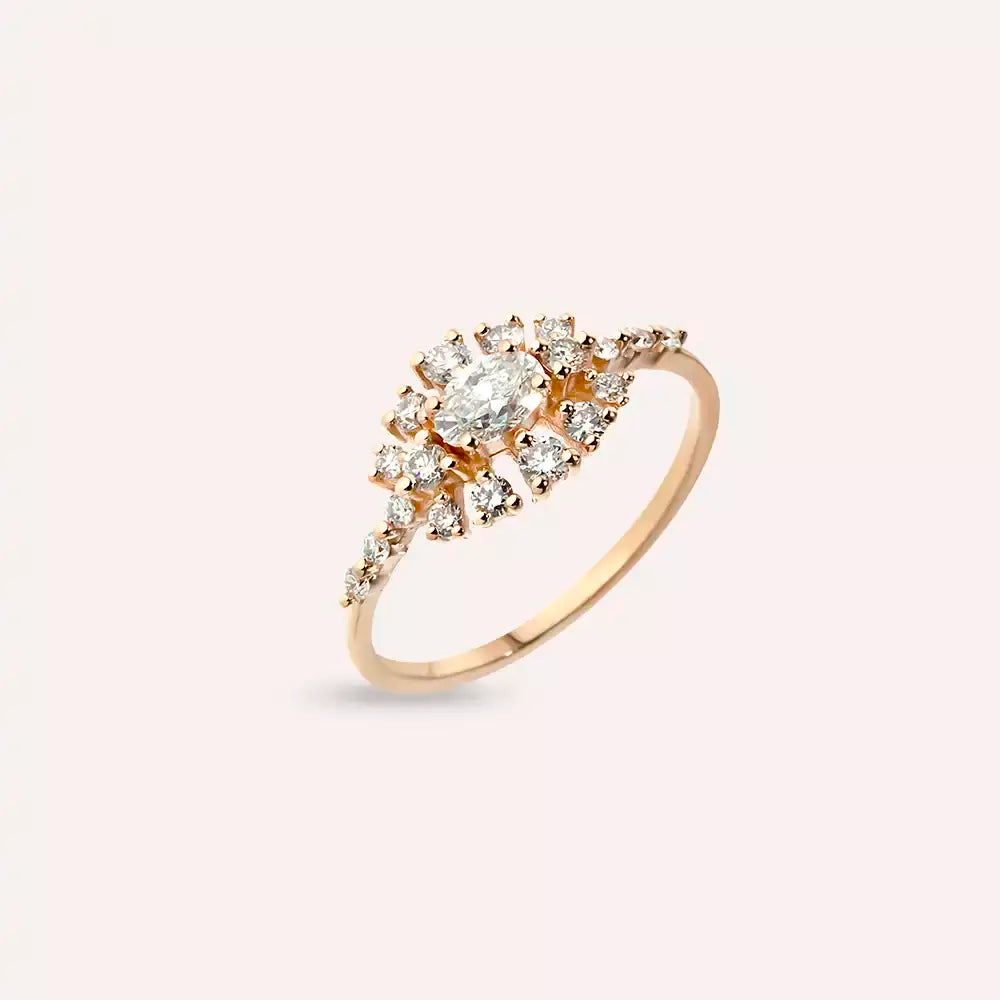 Pollen 0.68 CT Oval Kesim Pırlanta Taşlı Rose Altın Yüzük