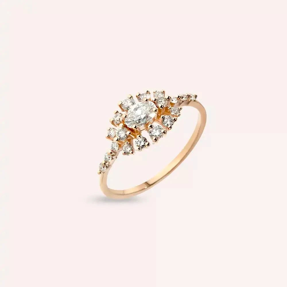 0.68 CT Oval Kesim Pırlanta Taşlı Rose Altın Yüzük