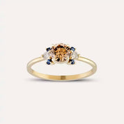 0.69 CT Multicolor Safir ve Brown Pırlanta Taşlı Sarı Altın Yüzük