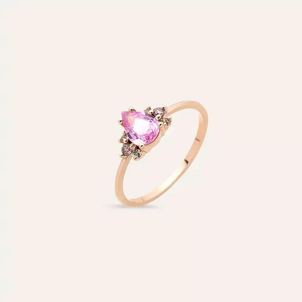 0.69 CT Pink Safir ve Brown Pırlanta Taşlı Rose Altın Yüzük
