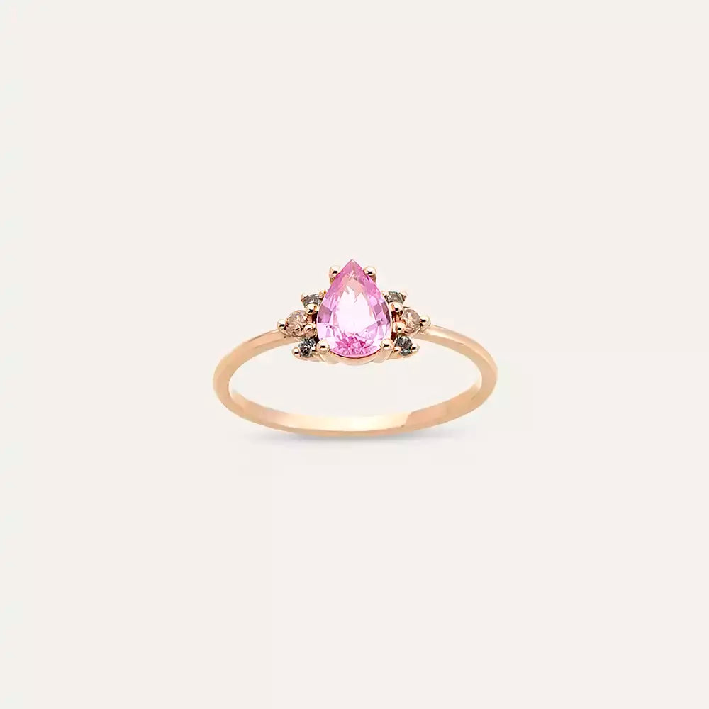0.69 CT Pink Safir ve Brown Pırlanta Taşlı Rose Altın Yüzük