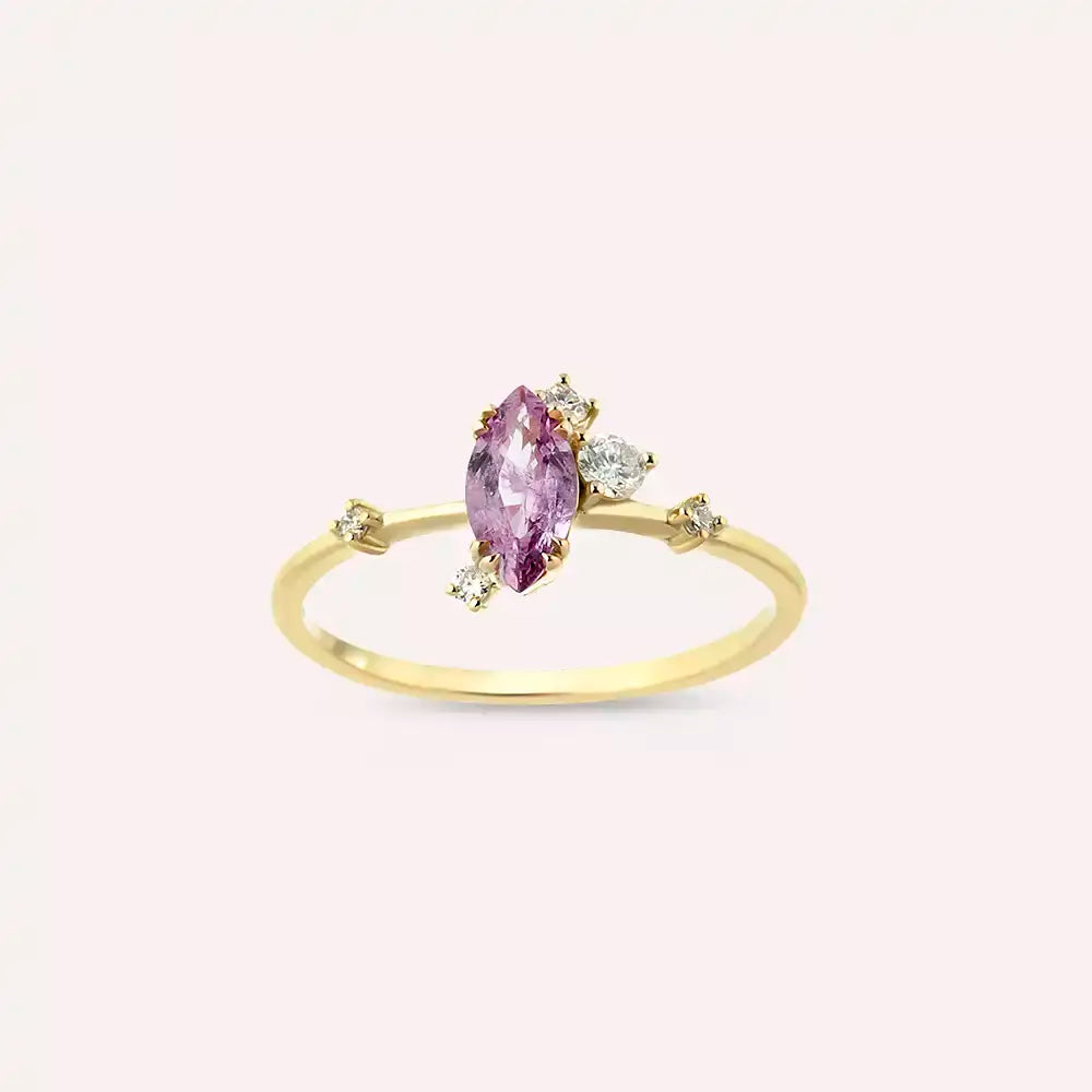 Arist 0.69 CT Pink Safir ve Pırlanta Taşlı Sarı Altın Yüzük