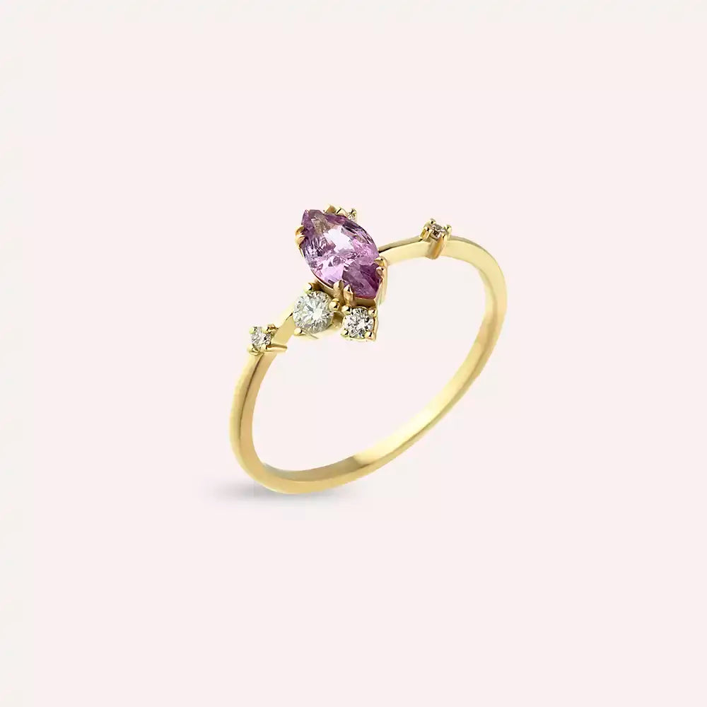 Arist 0.69 CT Pink Safir ve Pırlanta Taşlı Sarı Altın Yüzük