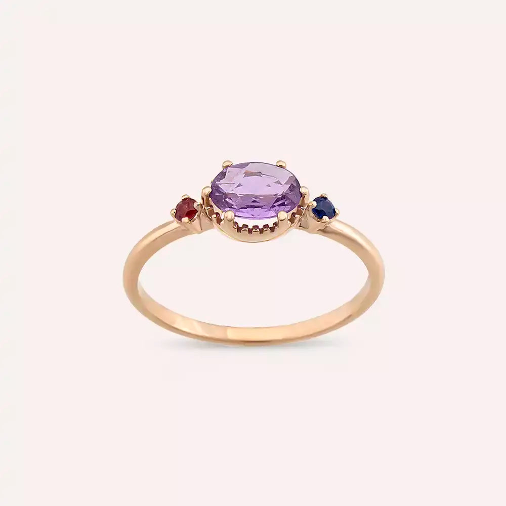 0.70 CT Multicolor Safir Taşlı Rose Altın Yüzük