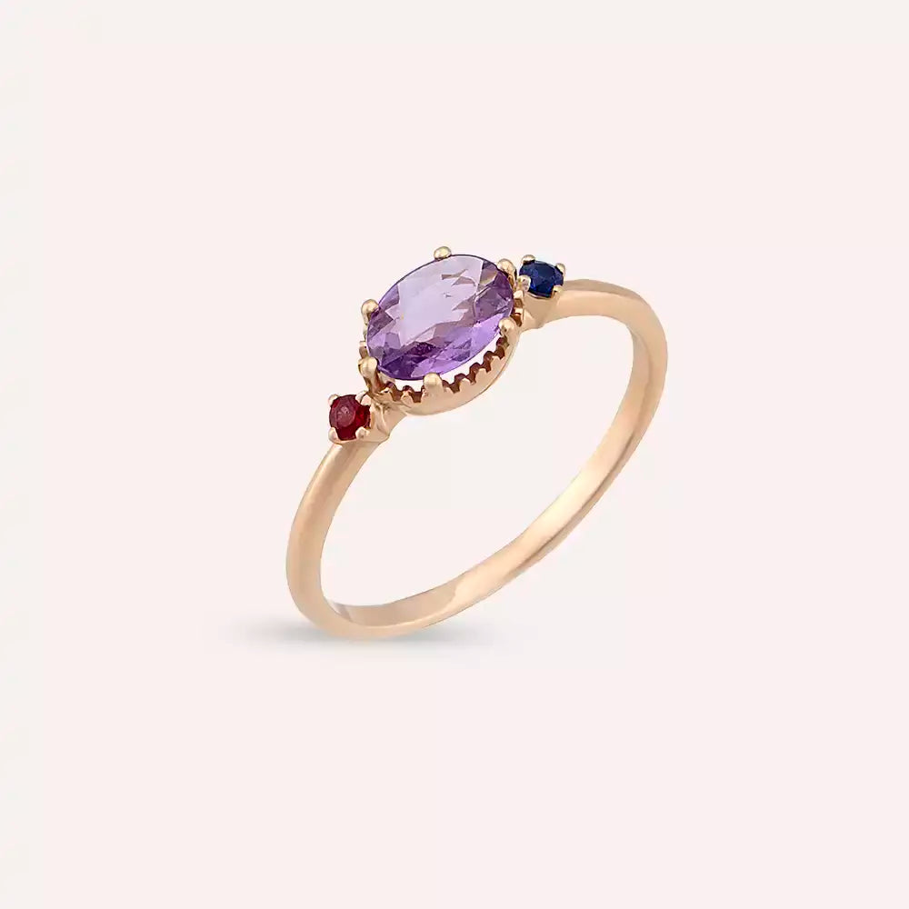 Swing 0.70 CT Multicolor Safir Taşlı Rose Altın Yüzük