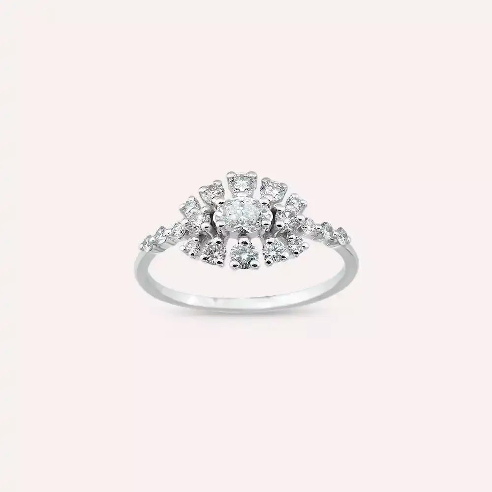 0.70 CT Oval Kesim Pırlanta Taşlı Beyaz Altın Yüzük